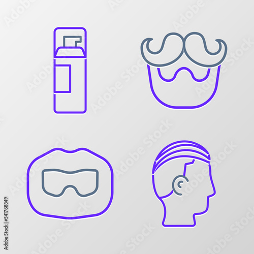 Set line Hairstyle for men, Mustache and beard, and Shaving gel foam icon. Vector