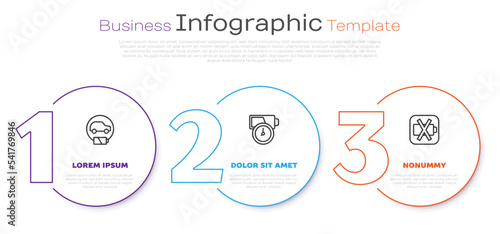 Set line Electric car, Battery charge and Low battery. Business infographic template. Vector