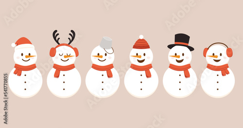 Snowman cartoon vector. Collection of snowman wear a winter theme. Graphic resource about winter and christmas for content , banner, sticker label and greeting card.