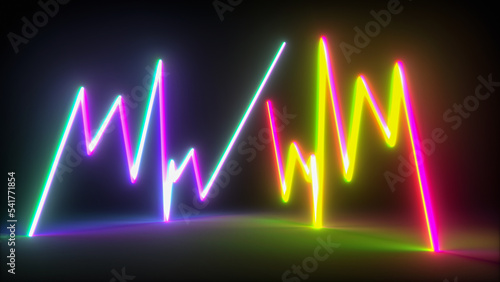 a zig zag chart neon glowing (3d rendering) photo