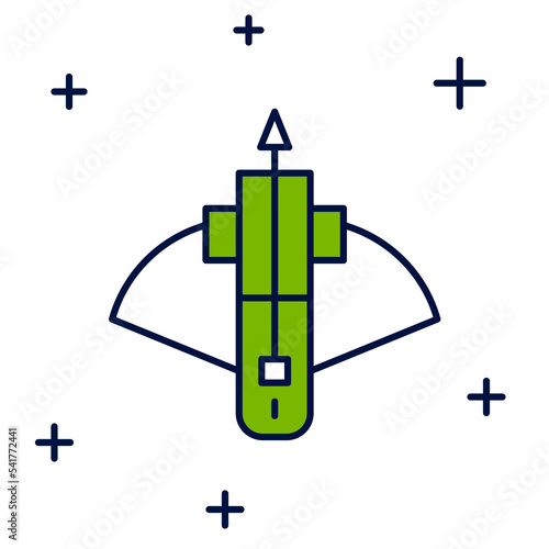 Filled outline Battle crossbow with arrow icon isolated on white background. Vector