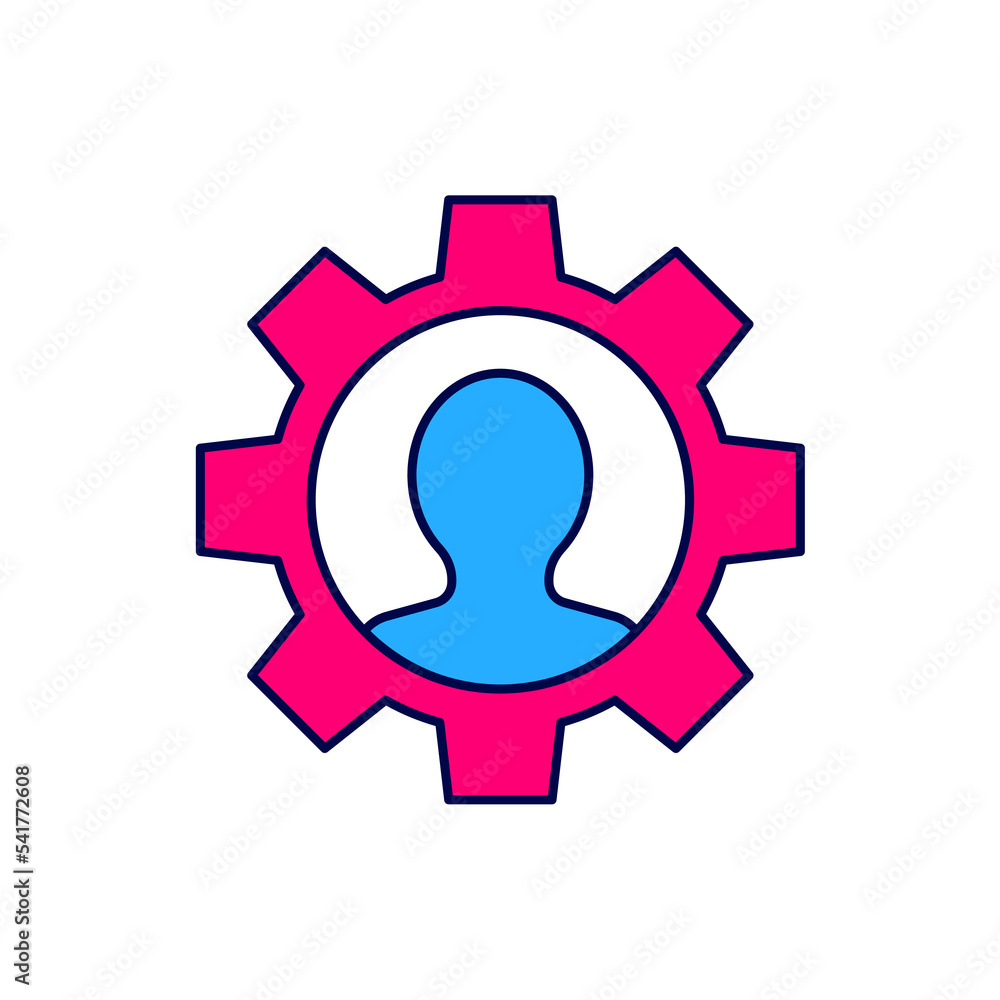 Filled outline Human with gear icon isolated on white background. Artificial intelligence. Thinking brain sign. Symbol work of brain. Vector Filled outline Human with gear icon isolated on white background. Artificial intelligence. Thinking brain sign. Symbol work of brain. Vector