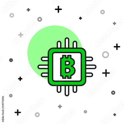 Filled outline CPU mining farm icon isolated on white background. Bitcoin sign inside processor. Cryptocurrency mining community. Digital money. Vector