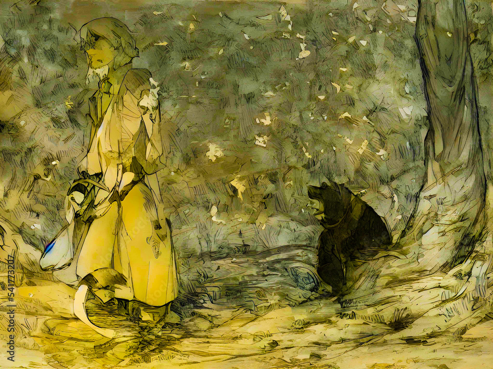 AI Oil painting of a man abandoning his loyal dog in the forest, leafy ...