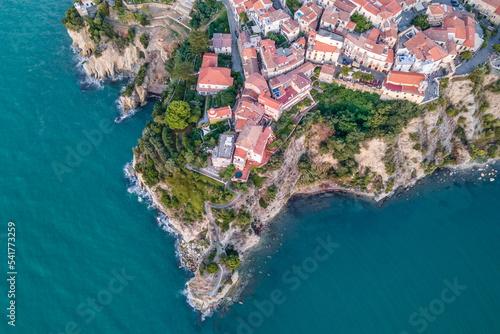 Aerial view of Agropoli old town along the coastline at sunset, Campania, Salerno, Italy. photo