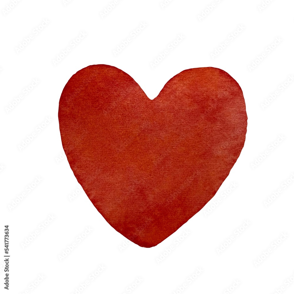 Deep red heart a watercolor illustration isolated.