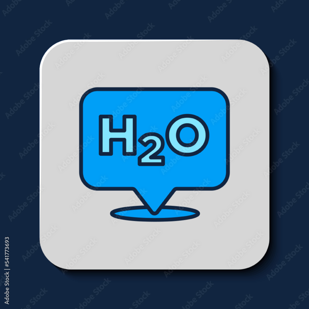 Filled outline Chemical formula for water drops H2O shaped icon isolated on blue background. Vector Filled outline Chemical formula for water drops H2O shaped icon isolated on blue background. Vector