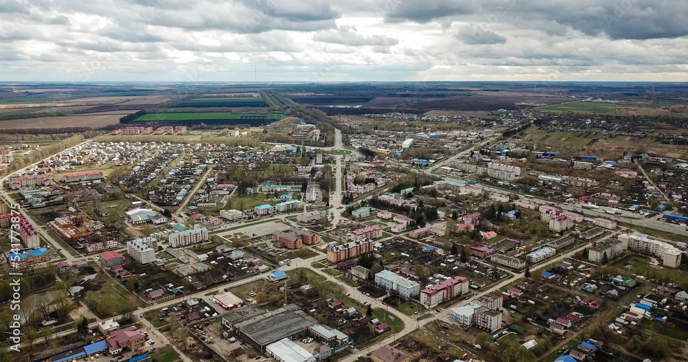 Small russian town aerial view