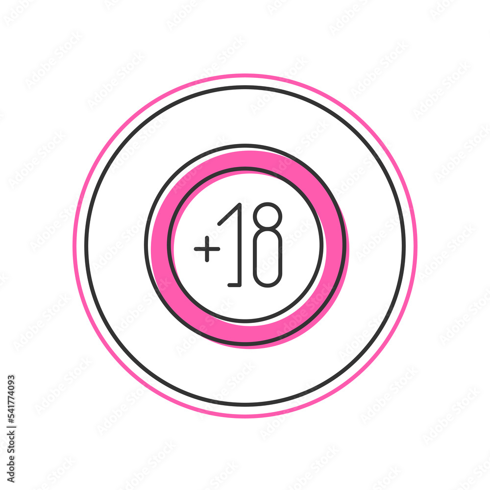 Filled outline Alcohol 18 plus icon isolated on white background. Prohibiting alcohol beverages. Vector Filled outline Alcohol 18 plus icon isolated on white background. Prohibiting alcohol beverages. Vector