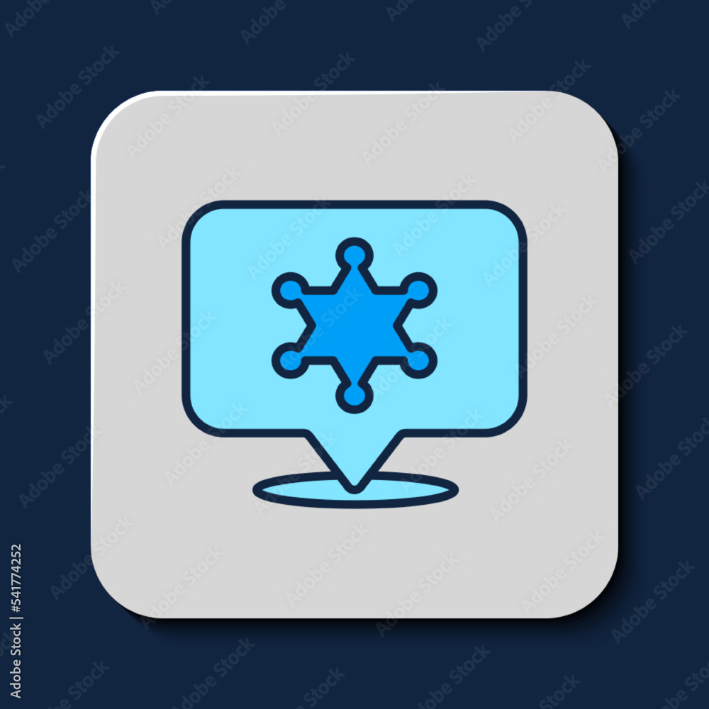 Filled outline Hexagram sheriff icon isolated on blue background. Police badge icon. Vector Filled outline Hexagram sheriff icon isolated on blue background. Police badge icon. Vector