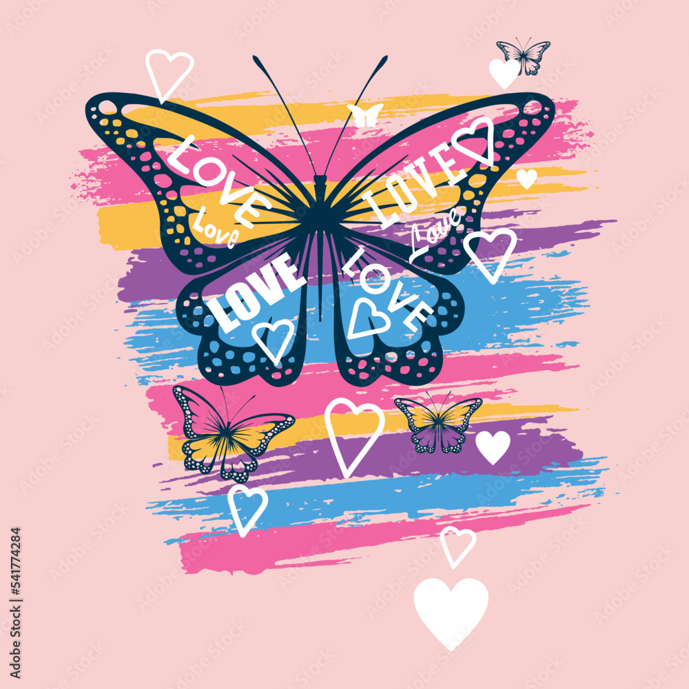 LOVE MAKE IT HAPPEN BUTTERFLY TSHIRT GRAPHICS DESIGN, Typography Cute Romantic Love vector graphic print for t-shirt with butterfly