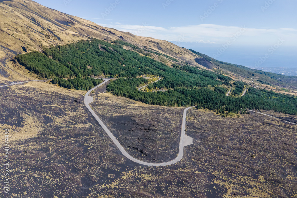 Aerial view of the road on Mount Etna, Catania, Sicily, Italy. Aerial view of the road on Mount Etna, Catania, Sicily, Italy.