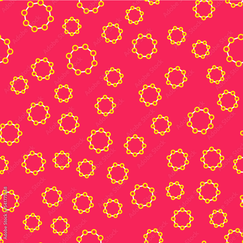 Line Chemical formula icon isolated seamless pattern on red background. Abstract hexagon for innovation medicine, health, research and science. Vector Line Chemical formula icon isolated seamless pattern on red background. Abstract hexagon for innovation medicine, health, research and science. Vector