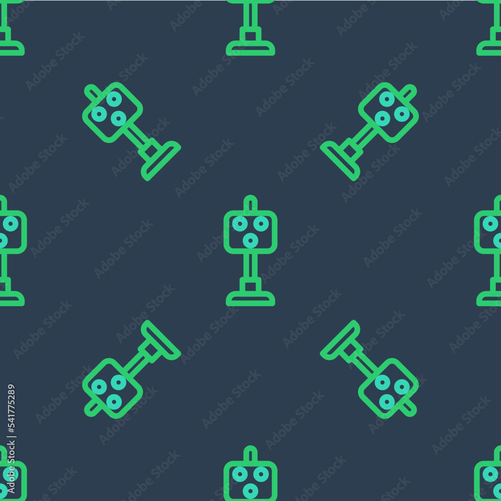 Line Train traffic light icon isolated seamless pattern on blue background. Traffic lights for the railway to regulate the movement of trains. Vector Line Train traffic light icon isolated seamless pattern on blue background. Traffic lights for the railway to regulate the movement of trains. Vector
