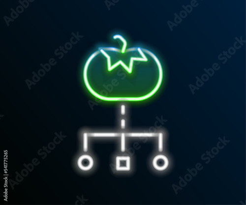 Glowing neon line Genetically modified food icon isolated on black background. GMO fruit. Colorful outline concept. Vector