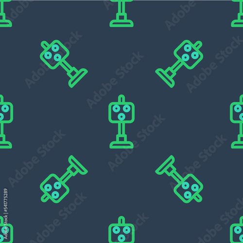 Line Train traffic light icon isolated seamless pattern on blue background. Traffic lights for the railway to regulate the movement of trains. Vector