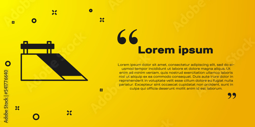 Black Skate park icon isolated on yellow background. Set of ramp, roller, stairs for a skatepark. Extreme sport. Vector