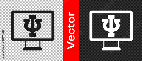 Black Online psychological counseling distance icon isolated on transparent background. Psychotherapy, psychological help, psychiatrist online consulting. Vector