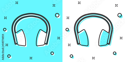 Black line Noise canceling headphones icon isolated on green and white background. Headphones for ear protection from noise. Random dynamic shapes. Vector