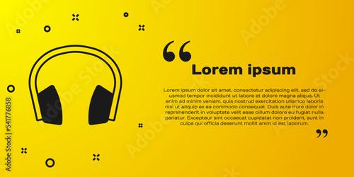 Black Noise canceling headphones icon isolated on yellow background. Headphones for ear protection from noise. Vector