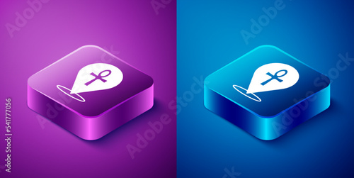 Stampa su tela Isometric Cross ankh icon isolated on blue and purple background