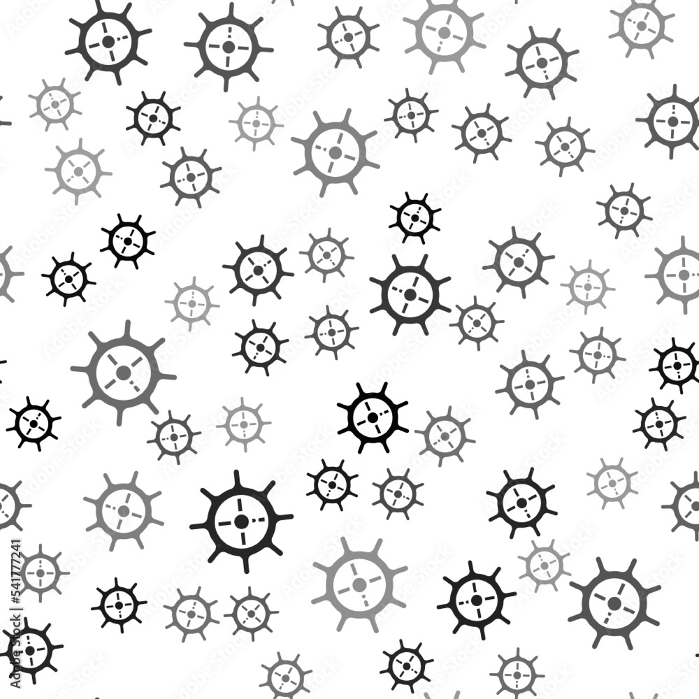 Black Ship steering wheel icon isolated seamless pattern on white background. Vector