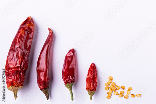 close-up view, hot and dry chili pepper on isolated white background photo