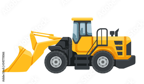Yellow bulldozer heavy industrial machine vector illustration isolated on white background