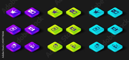 Set Casino chips exchange on money, Cigar, Online poker table game, Deck of playing cards and Joker icon. Vector