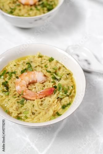 Food photo Asian soup with shrimp and rice