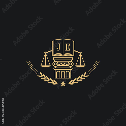 Initial JE  advocacy law or lawyer vector icon stock illustration