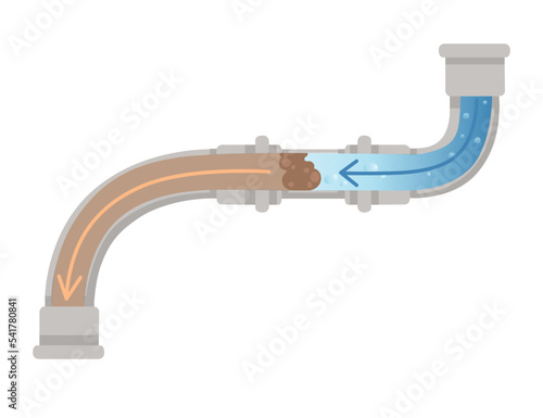 Cleaning water pipe with chemical agent unclogging process vector illustration isolated on white background