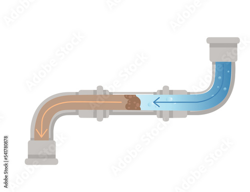 Cleaning water pipe with chemical agent unclogging process vector illustration isolated on white background