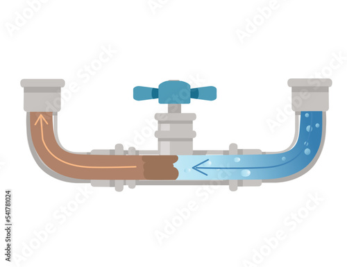 Cleaning water pipe with chemical agent unclogging process vector illustration isolated on white background