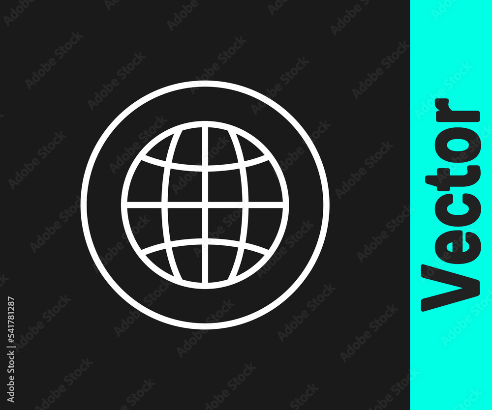 White line Global technology or social network icon isolated on black background. Vector White line Global technology or social network icon isolated on black background. Vector