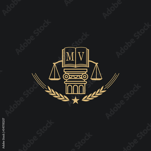 Initial MV  advocacy law or lawyer vector icon stock illustration