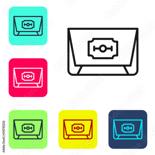 Black line Blade razor icon isolated on white background. Set icons in color square buttons. Vector