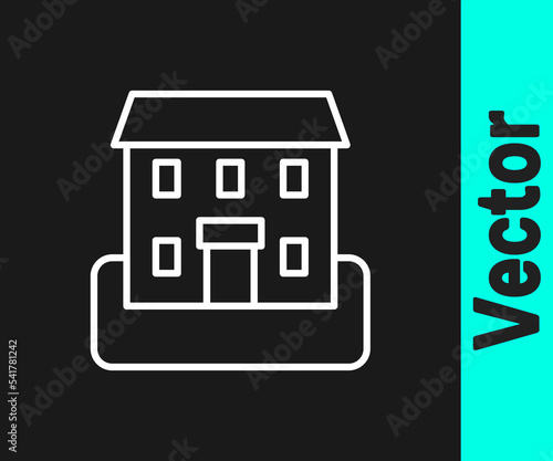 White line School building icon isolated on black background. Vector