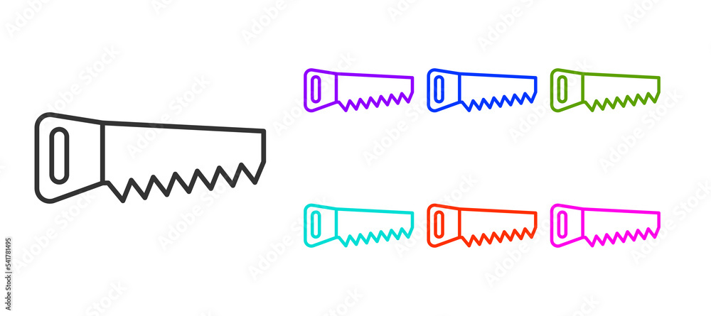 Black line Hand saw icon isolated on white background. Set icons colorful. Vector Black line Hand saw icon isolated on white background. Set icons colorful. Vector