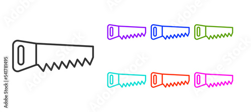 Black line Hand saw icon isolated on white background. Set icons colorful. Vector