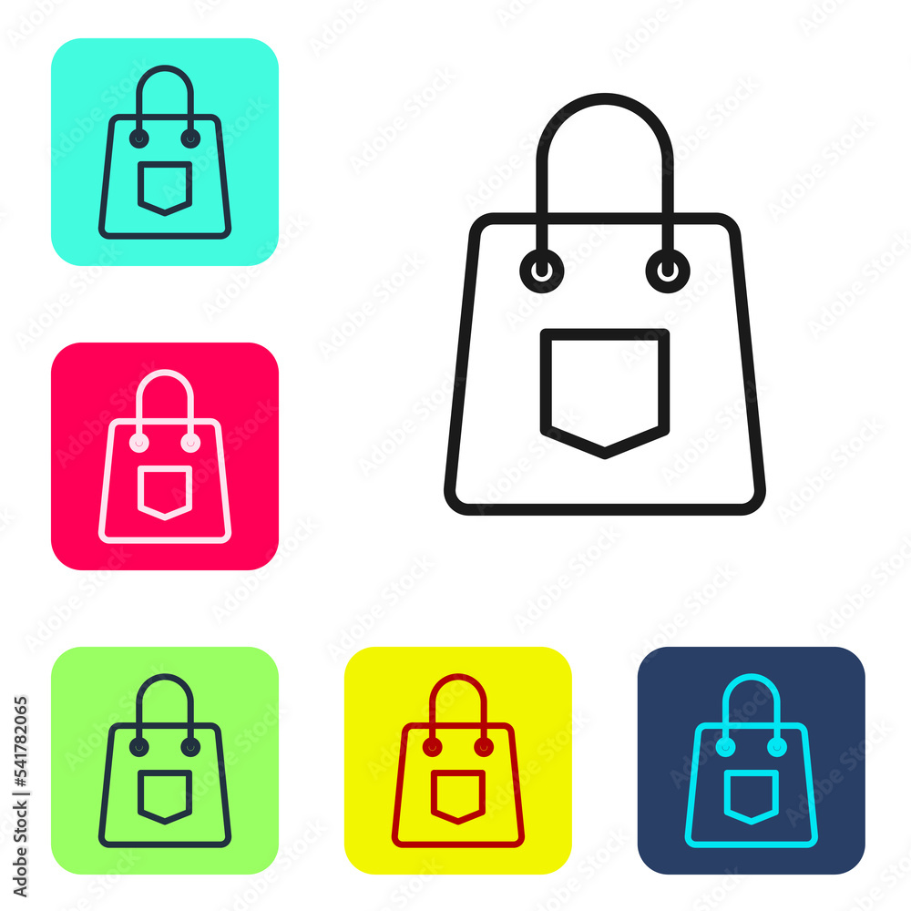Black line Handbag icon isolated on white background. Female handbag sign. Glamour casual baggage symbol. Set icons in color square buttons. Vector Black line Handbag icon isolated on white background. Female handbag sign. Glamour casual baggage symbol. Set icons in color square buttons. Vector
