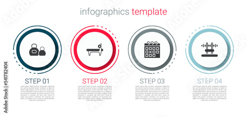 Set Kettlebell, Bench with barbel, Calendar fitness and . Business infographic template. Vector