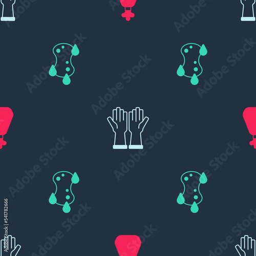 Set Garbage bag, Rubber gloves and Sponge on seamless pattern. Vector