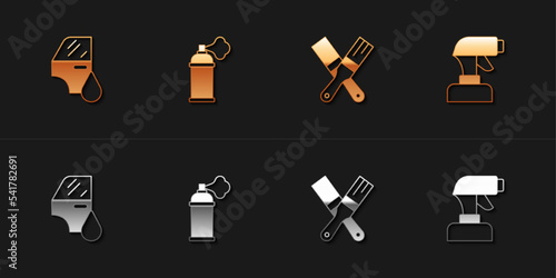 Set Car painting, Paint spray can, brush and gun icon. Vector