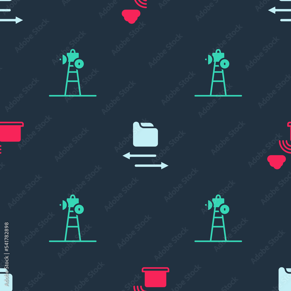 Set Network cloud connection, Transfer files and Satellite dish on seamless pattern. Vector Set Network cloud connection, Transfer files and Satellite dish on seamless pattern. Vector