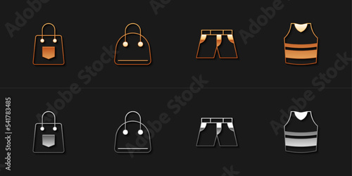 Set Handbag, Short or pants and Undershirt icon. Vector