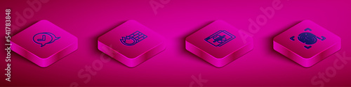 Set Isometric line Check mark in speech bubble, Firewall, security wall, Browser incognito window and Fingerprint icon. Vector