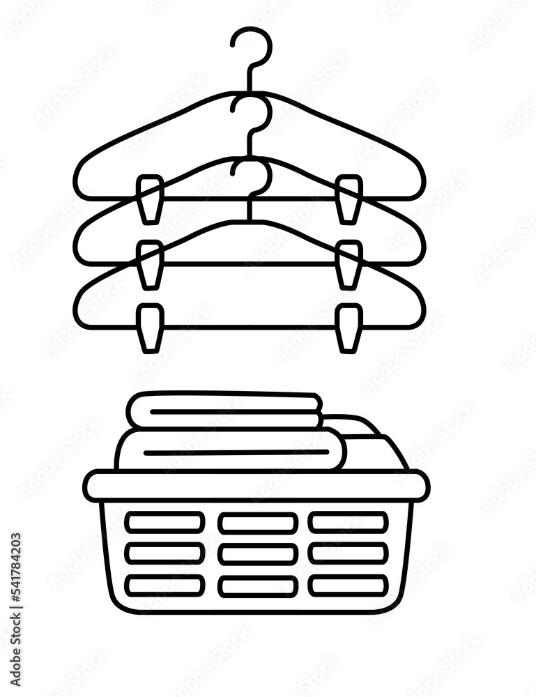 Laundry basket with coat hanger vector illustration isolated on white background Laundry basket with coat hanger vector illustration isolated on white background