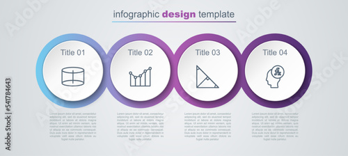 Set line Geometric figure Cylinder, Graph, schedule, chart, diagram, Angle bisector of triangle and Function mathematical symbol. Business infographic template. Vector