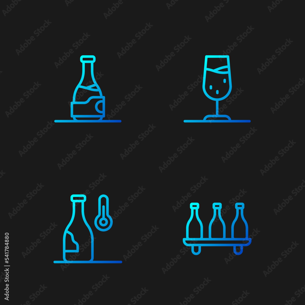Set line Bottle of wine, Wine temperature, and glass. Gradient color icons. Vector Set line Bottle of wine, Wine temperature, and glass. Gradient color icons. Vector